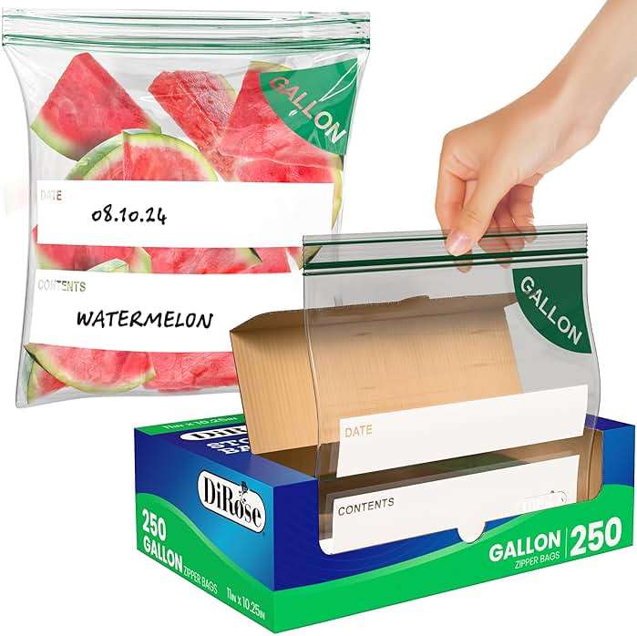DiRose Gallon Bags Pack of 250 – 1 Gallon Reclosable Storage Bags – Practical and Durable Design – Food Safe Non-BPA Material – Easy Zip Closure – Ideal for Food, Snacks, Dog Treats, Organizing - Image 1