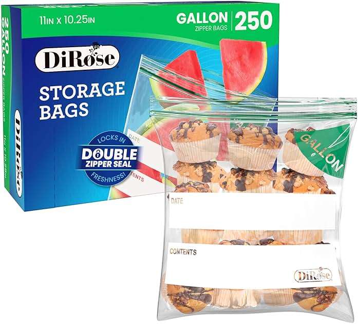 DiRose Gallon Bags Pack of 250 – 1 Gallon Reclosable Storage Bags – Practical and Durable Design – Food Safe Non-BPA Material – Easy Zip Closure – Ideal for Food, Snacks, Dog Treats, Organizing - Image 8