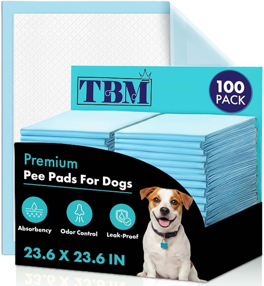TBM Puppy Pads 100 Count - 23.6" x 23.6" - Super Absorbent Pee Pads for Dogs - Premium Leak-Proof - Pets Potty Training Essentials - Disposable Quick- Dry Pads for Puppies | Cats | Rabbits - Product Image