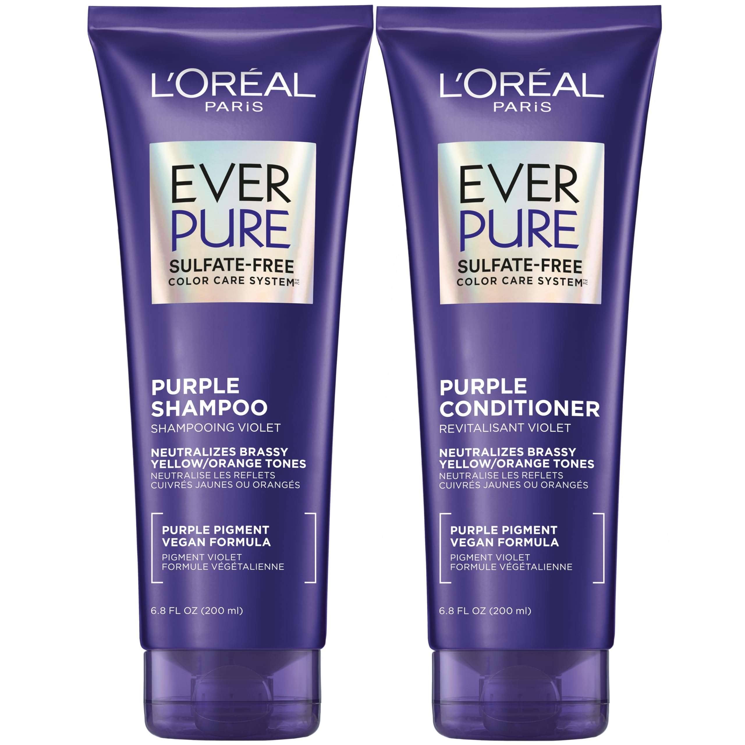 L’Oreal Paris EverPure Sulfate Free Brass Toning Purple Shampoo and Conditioner Set for Blonde, Bleached, Silver, or Brown Highlighted Hair, 1 Kit - Image 1