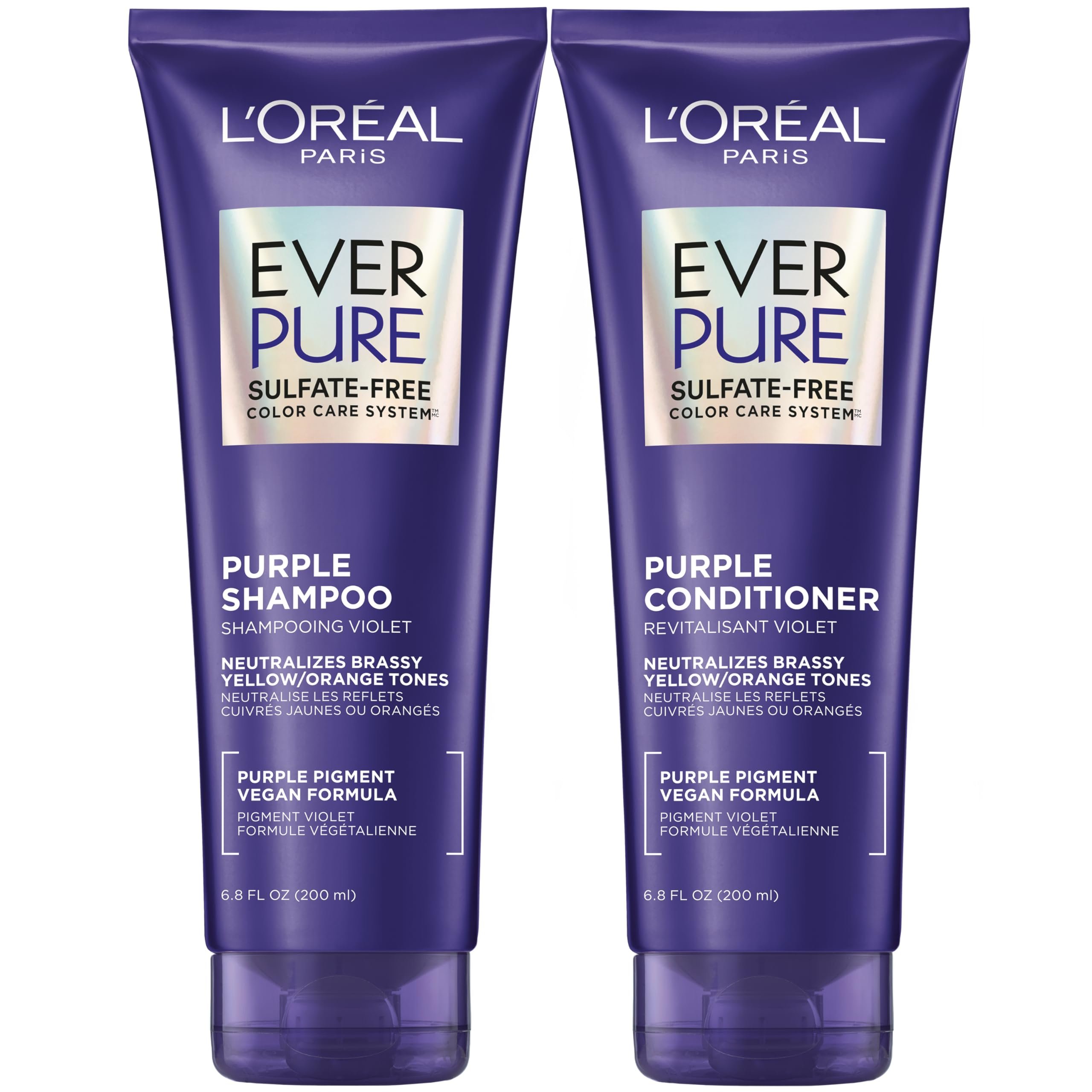 L’Oreal Paris EverPure Sulfate Free Brass Toning Purple Shampoo and Conditioner Set for Blonde, Bleached, Silver, or Brown Highlighted Hair, 1 Kit - Product Image