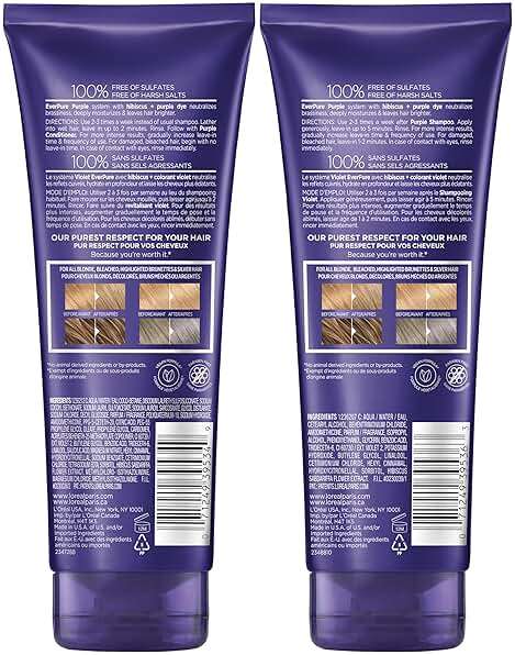 L’Oreal Paris EverPure Sulfate Free Brass Toning Purple Shampoo and Conditioner Set for Blonde, Bleached, Silver, or Brown Highlighted Hair, 1 Kit - Image 10