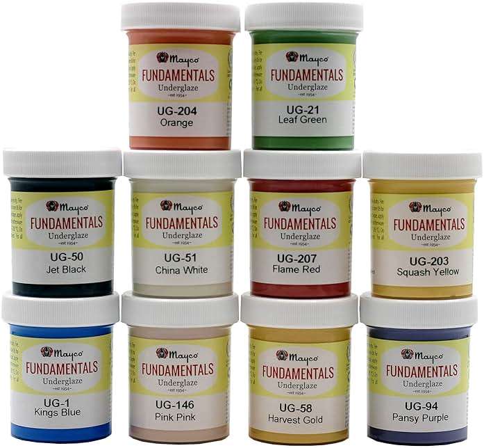 Creative Hobbies Set of 10 Ceramic Underglaze Paint Colors for Clay, Greenware or Bisque, Assorted Colors in 2 ounce Jars with Free How to Paint Bisque Book - Image 1