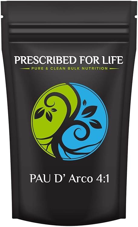 Prescribed For Life PAU D'Arco Powder 4:1 | Taheebo Fine Bark Powder for PAU D'Arco Tea | Natural, Gluten Free, Vegan, Non-GMO, Soy Free | Tabebuia impetiginosa (4 oz / 113 g) - Product Image