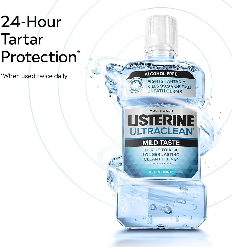 Listerine Ultraclean Alcohol-Free Mild Mouthwash + Whitening Protection*, Alcohol Free Tartar Control Oral Rinse Provides Fresh Breath. Mild Arctic Mint Flavor, 1L - Image 2