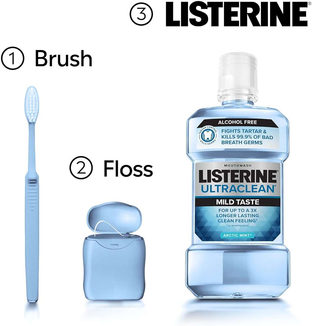 Listerine Ultraclean Alcohol-Free Mild Mouthwash + Whitening Protection*, Alcohol Free Tartar Control Oral Rinse Provides Fresh Breath. Mild Arctic Mint Flavor, 1L - Image 6