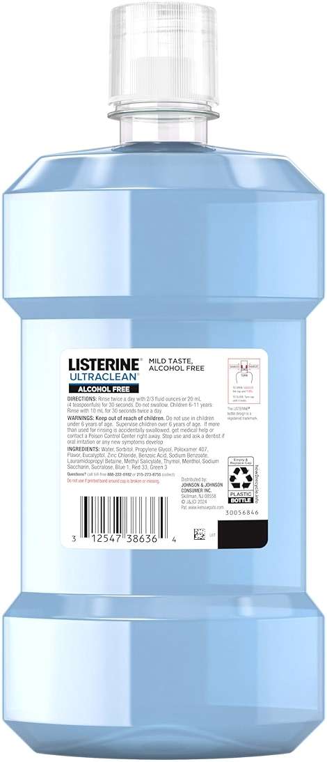 Listerine Ultraclean Alcohol-Free Mild Mouthwash + Whitening Protection*, Alcohol Free Tartar Control Oral Rinse Provides Fresh Breath. Mild Arctic Mint Flavor, 1L - Image 9