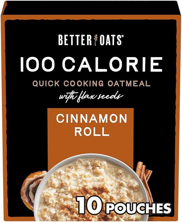 Better Oats 100 Calorie Cinnamon Roll Oatmeal Packets, Flax Seed and Whole Grain Breakfast, Cooks in 90 Seconds, Box of 10 Pouches (Pack of 6) - Image 1