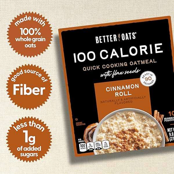Better Oats 100 Calorie Cinnamon Roll Oatmeal Packets, Flax Seed and Whole Grain Breakfast, Cooks in 90 Seconds, Box of 10 Pouches (Pack of 6) - Image 3