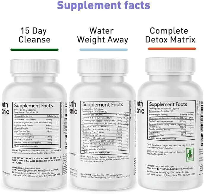 Youth & Tonic 3pk Detox Cleanse Weight Loss - Colon Cleanse & Water Pills - 15 Day Kick-Off for Belly Bloating & Water Retention Relief, Full Body, Gut & Colon Cleanser - 90 Capsules for Women & Men - Image 6