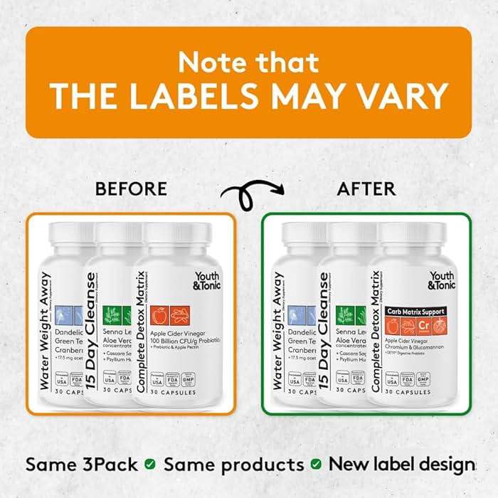 Youth & Tonic 3pk Detox Cleanse Weight Loss - Colon Cleanse & Water Pills - 15 Day Kick-Off for Belly Bloating & Water Retention Relief, Full Body, Gut & Colon Cleanser - 90 Capsules for Women & Men - Image 8