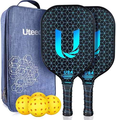 Uteeqe Pickleball Paddles Set of 2, Graphite, 14mm Thickness Thermoformed One-Mold, Semi-Textured for Extra Grit & Spin, Lightweight, USAPA Approved, Non-Slip, 4.25Inch Grip with Carry Bag & 4 Balls - Image 1