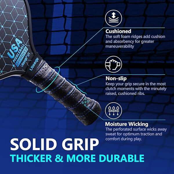 Uteeqe Pickleball Paddles Set of 2, Graphite, 14mm Thickness Thermoformed One-Mold, Semi-Textured for Extra Grit & Spin, Lightweight, USAPA Approved, Non-Slip, 4.25Inch Grip with Carry Bag & 4 Balls - Image 4