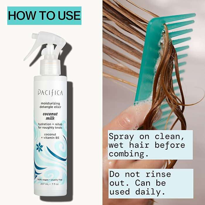 Pacifica Coconut Milk Hair Detangler Spray – Leave-In Conditioning Elixir for Tangle-Free Hair – Instantly Detangles Knots, Adds Shine & Moisture, Prevents Breakage & Frizz – Vegan & Cruelty-Free | Vegan - Image 3