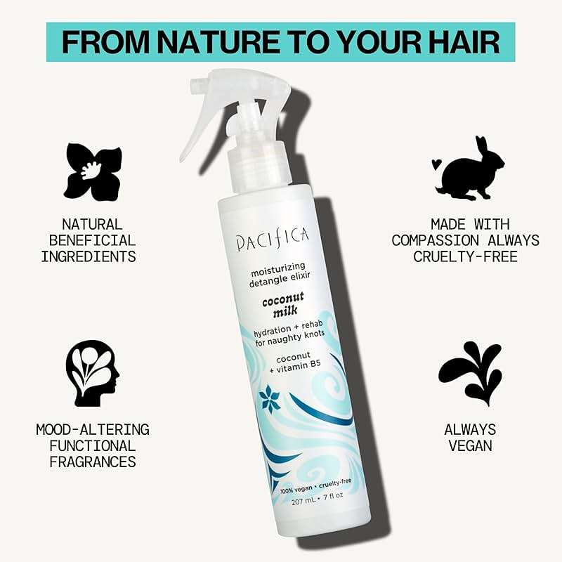 Pacifica Coconut Milk Hair Detangler Spray – Leave-In Conditioning Elixir for Tangle-Free Hair – Instantly Detangles Knots, Adds Shine & Moisture, Prevents Breakage & Frizz – Vegan & Cruelty-Free | Vegan - Image 7