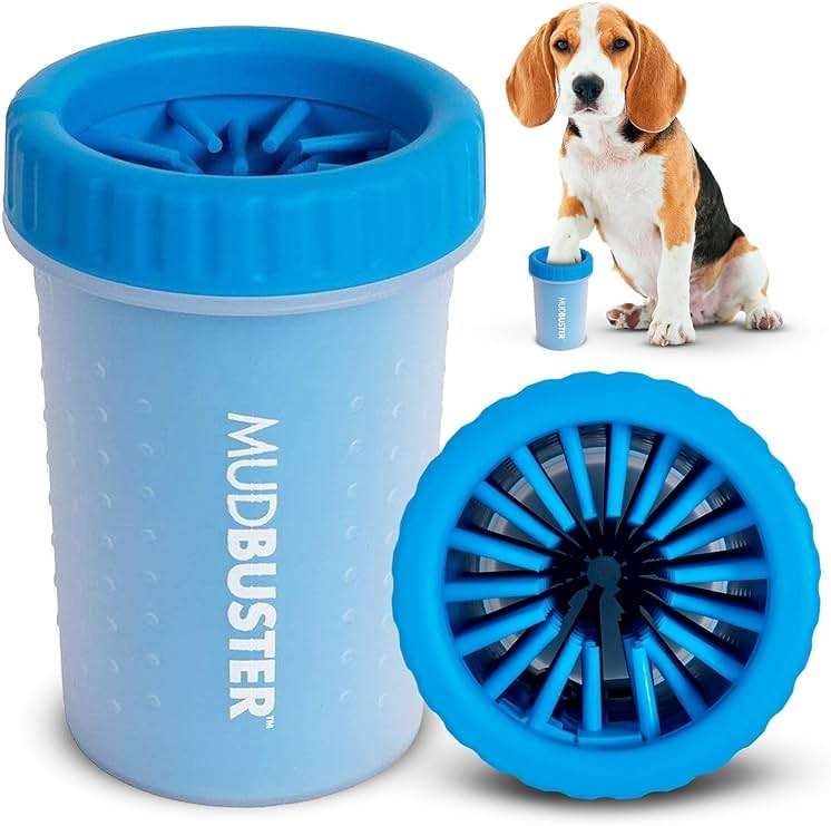 Dexas MudBuster Medium Dog Paw Cleaner, Pro Blue, Fits 1.5"-2.5" Wide Paws, Gentle Silicone Bristles for Quick, Easy Cleaning - Image 1