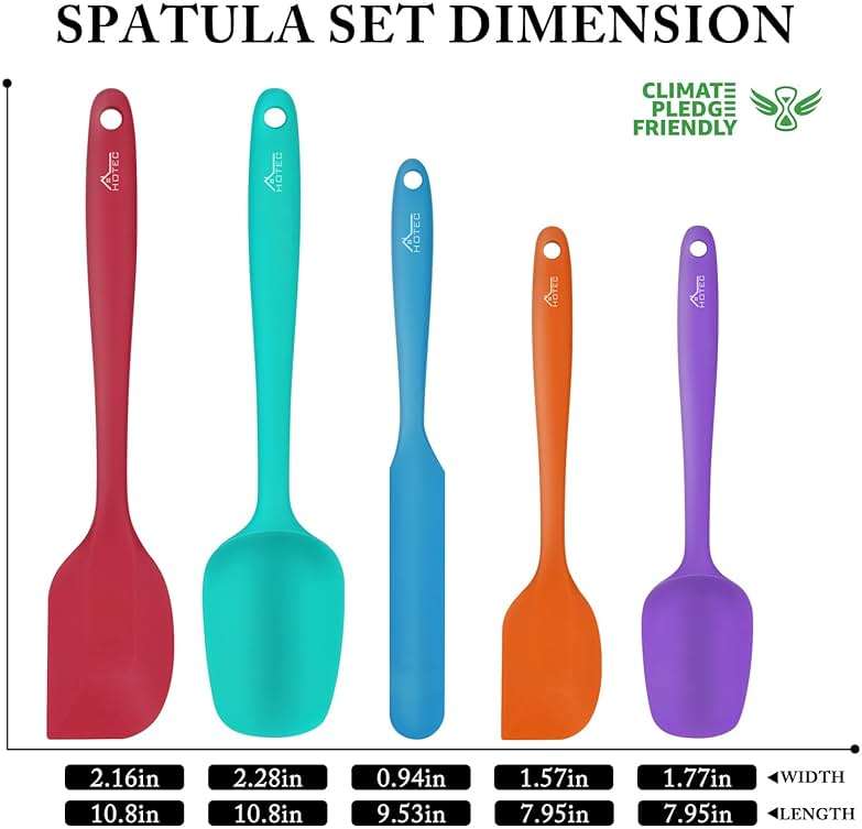 HOTEC Heat Resistant 600℉ Food Grade Silicone Rubber Spatula Set for Baking, Cooking, and Mixing Non Stick Dishwasher Safe BPA-Free Multicolor Set of 5 - Image 2
