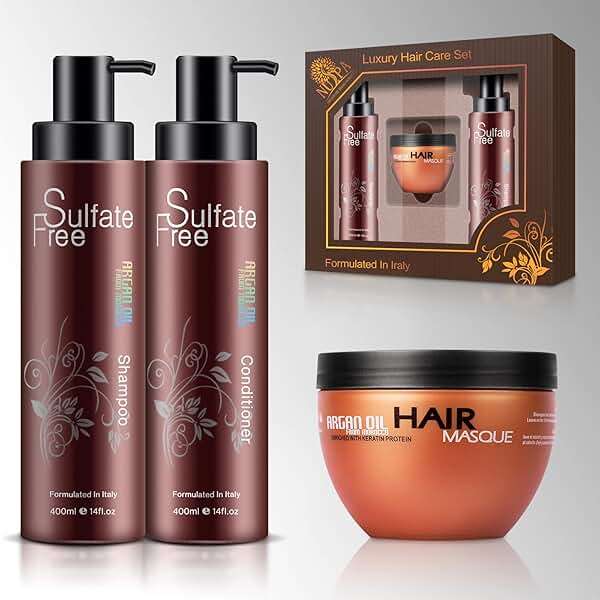 Nuspa Moroccan Argan Oil Hair Care Set - Sulfate Free for Damaged, Dry, Frizzy, Color Safe, Keratin Treated Hair with Long Lasting Shine - Image 1