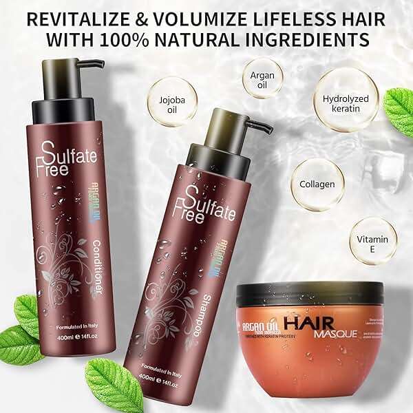 Nuspa Moroccan Argan Oil Hair Care Set - Sulfate Free for Damaged, Dry, Frizzy, Color Safe, Keratin Treated Hair with Long Lasting Shine - Image 4