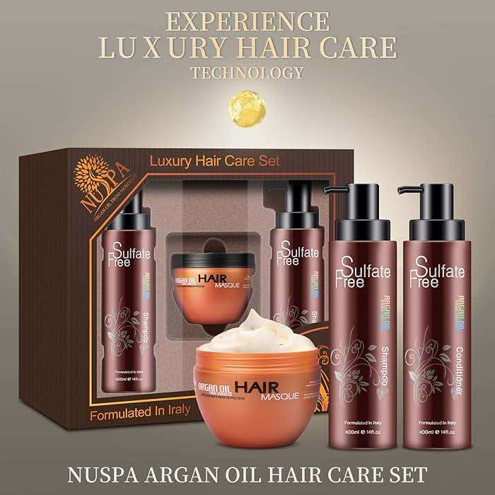 Nuspa Moroccan Argan Oil Hair Care Set - Sulfate Free for Damaged, Dry, Frizzy, Color Safe, Keratin Treated Hair with Long Lasting Shine - Image 6