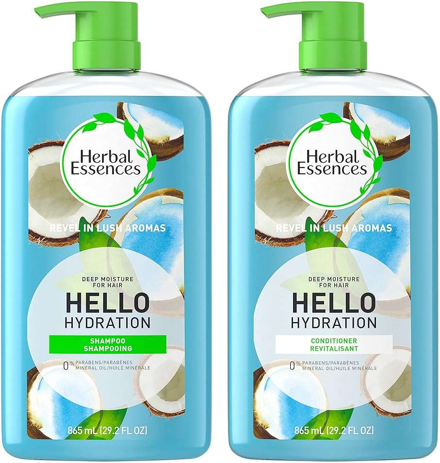 Herbal Essences Moisturizing Shampoo and Conditioner Set, Paraben Free, Hello Hydration, Safe for Color-Treated Hair, Coconut, Blue, 29.2 fl oz - Image 1