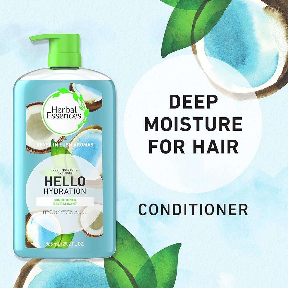 Herbal Essences Moisturizing Shampoo and Conditioner Set, Paraben Free, Hello Hydration, Safe for Color-Treated Hair, Coconut, Blue, 29.2 fl oz - Image 5