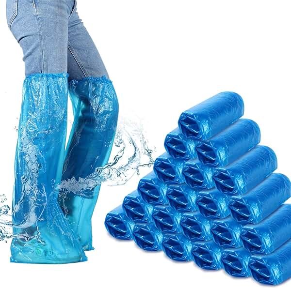 SATINIOR 100 Pieces/ 50 Pairs Disposable Boot Covers Plastic Long Waterproof Shoes Cover Over The Knee for Men Women - Product Image