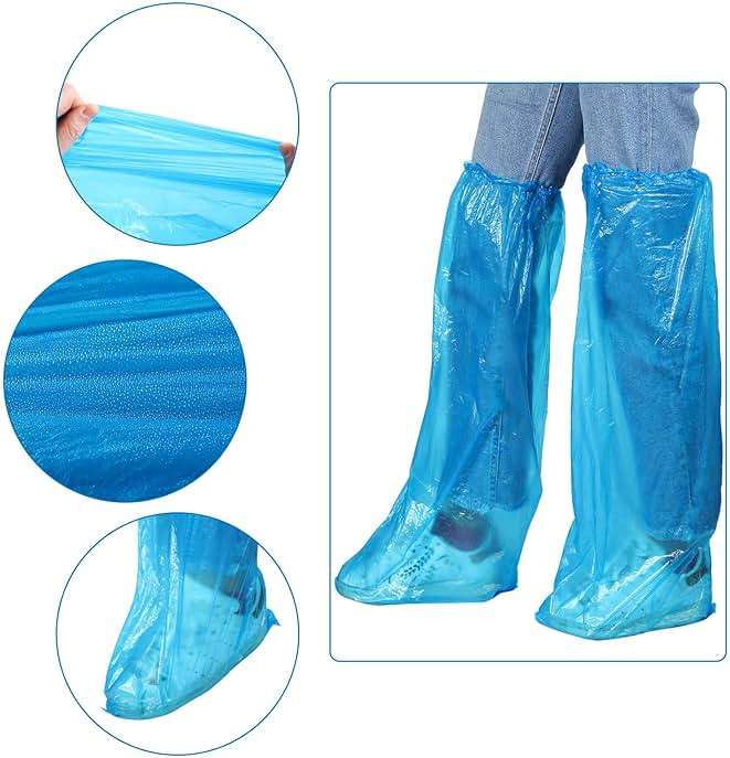SATINIOR 100 Pieces/ 50 Pairs Disposable Boot Covers Plastic Long Waterproof Shoes Cover Over The Knee for Men Women - Image 4