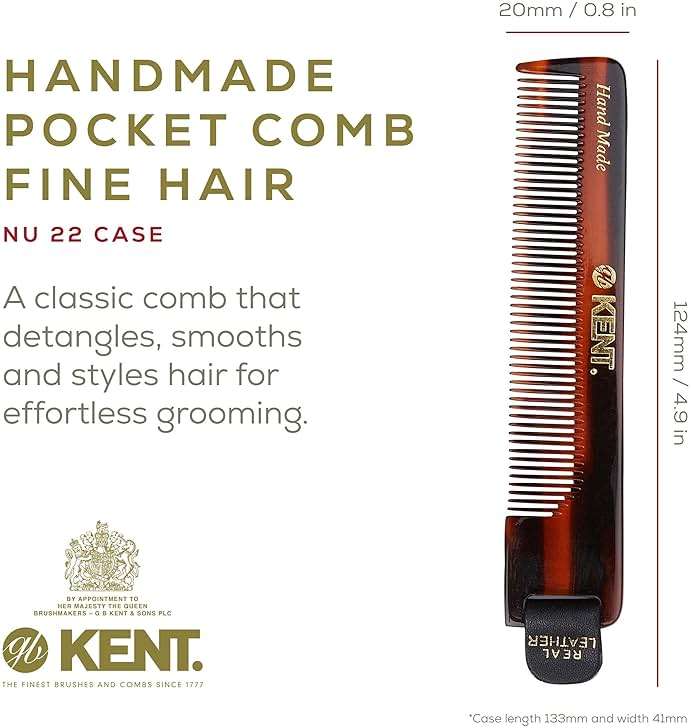 Kent NU22 Handmade Pocket Comb for Men, All Fine Tooth Hair Comb Straightener for Everyday Grooming Styling Hair, Beard and Mustache, Use Dry or with Balms, Saw Cut and Hand Polished, Made in England - Image 2