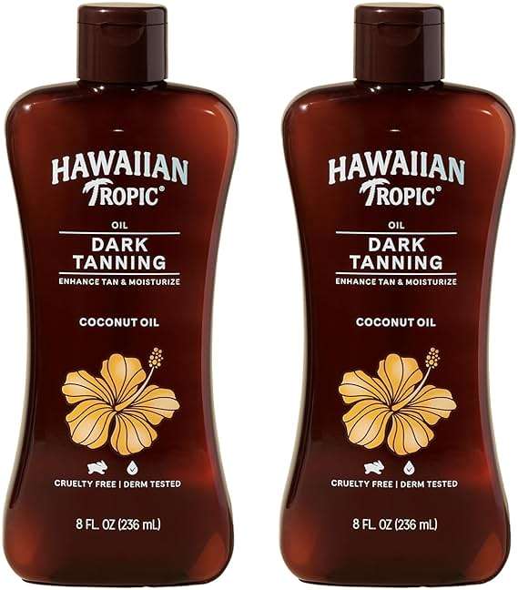 Hawaiian Tropic Dark Tanning Oil, 8 Fl Oz | Moisturizing Body Oil with Cocoa Butter, Tan Enhancer, 8 Fl Oz each Twin Pack - Image 1