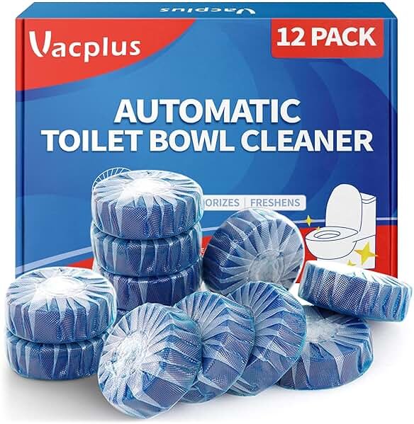 Vacplus Automatic Toilet Bowl Cleaner Tablets, Drop-In Tank Cleaner for Bathroom, Prevent Stains & Deodorize, Long-Lasting Cleaning Tabs, Easy-Use Freshener for Bowl & Tank, 12 Pack - Product Image