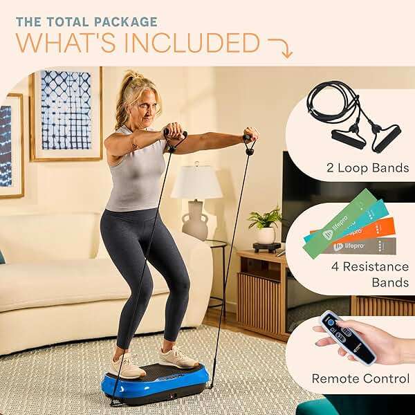 Lifepro Waver Mini Vibration Plate Exercise Machine with Remote & Bands — Compact Whole Body Vibrating Plate for Lymphatic Drainage & Muscle Toning — Shake Machine with 99 Speed Levels & 10 Presets - Image 9