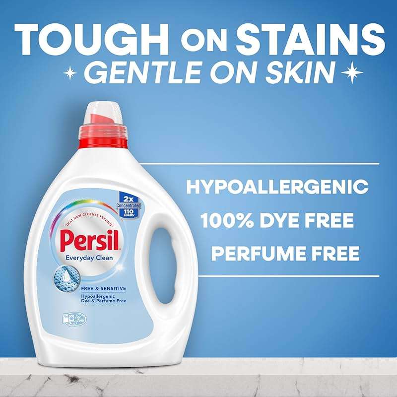 Persil Free & Sensitive Liquid Laundry Detergent, Unscented and Hypoallergenic for Sensitive Skin, Ultra Concentrated, 82.5 fl oz, 110 Loads - Image 8