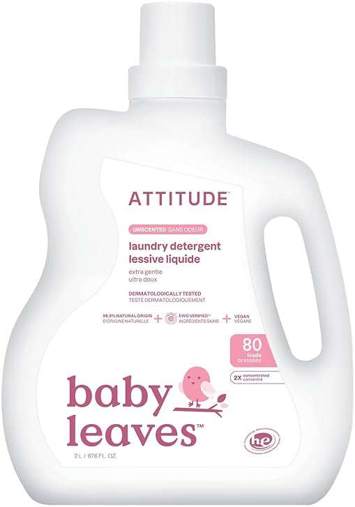 ATTITUDE Baby Laundry Detergent Liquid, EWG Verified, Safe for Baby Clothes, Infant and Newborn, Vegan and Naturally Derived Washing Soap, HE Compatible, Unscented, 80 Loads, 67.6 Fl Oz - Image 1