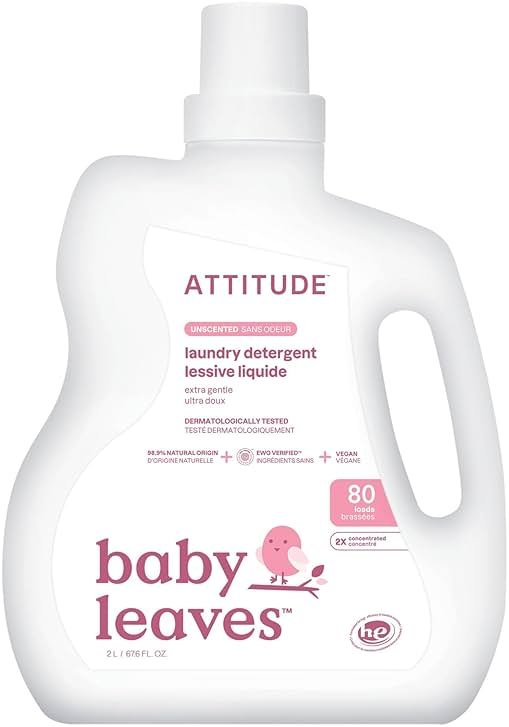 ATTITUDE Baby Laundry Detergent Liquid, EWG Verified, Safe for Baby Clothes, Infant and Newborn, Vegan and Naturally Derived Washing Soap, HE Compatible, Unscented, 80 Loads, 67.6 Fl Oz - Product Image