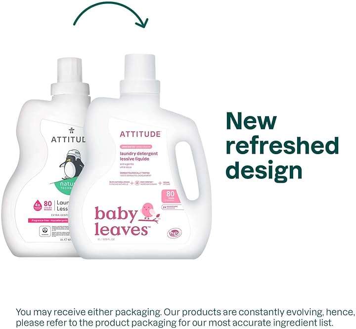 ATTITUDE Baby Laundry Detergent Liquid, EWG Verified, Safe for Baby Clothes, Infant and Newborn, Vegan and Naturally Derived Washing Soap, HE Compatible, Unscented, 80 Loads, 67.6 Fl Oz - Image 2