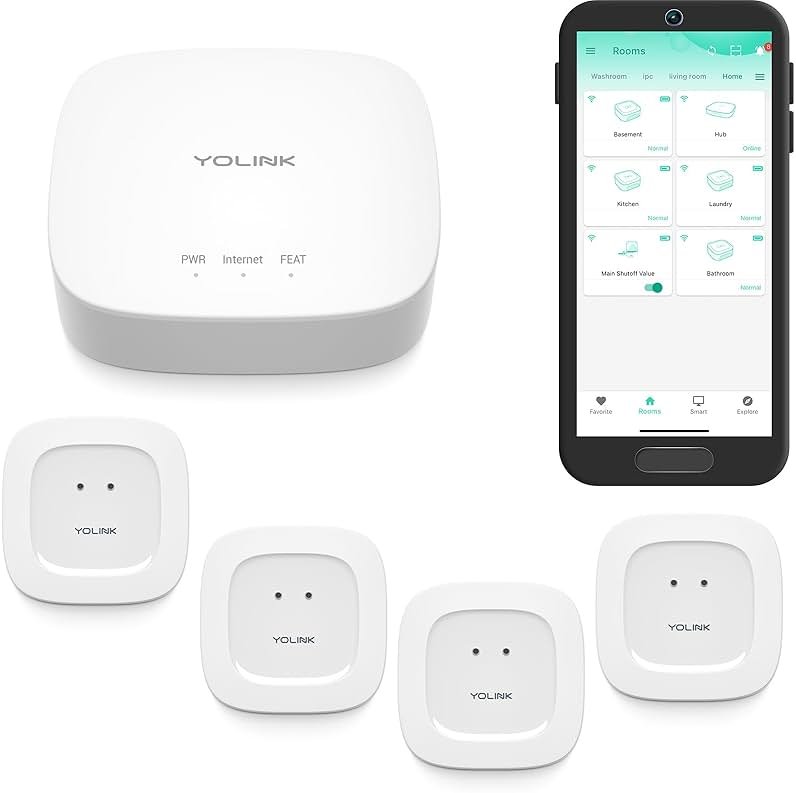 YoLink Water Leak Starter Kit: Hub + 4 Leak Sensor 1 (Silent), LoRa Long-Range, App/SMS/Email Alerts, D2D Offline Triggers, 2 AAA Up to 5-Year Battery, Compatible with Alexa/IFTTT/Home Assistant - Product Image