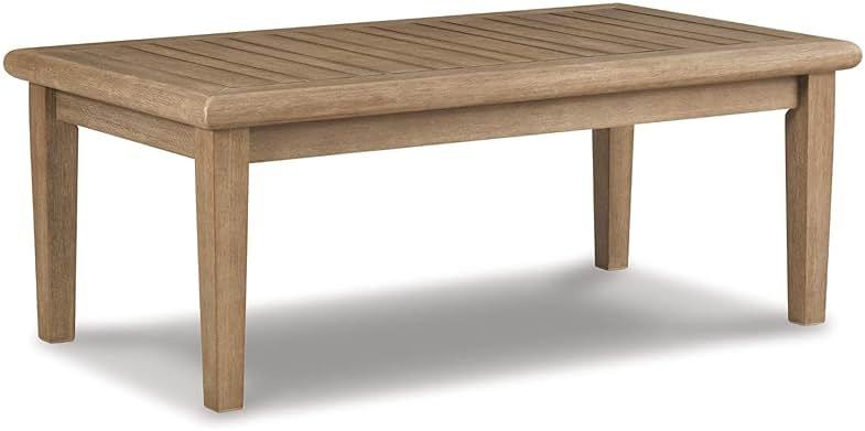 Signature Design by Ashley Gerianne Outdoor Coffee Table, Eucalyptus Wood With 5‑Step Protective Finish & Slatted Top for Rain Shedding, Durable for Outside Patio Use, Brown by Signature Design by Ashley — Shop at Bazar