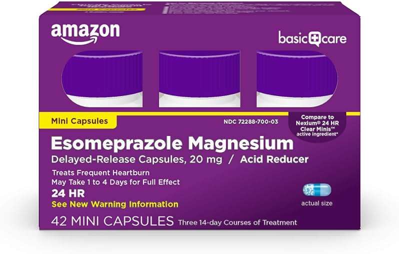 Amazon Basic Care Esomeprazole Magnesium Delayed-Release Mini Capsules, 20 mg, Acid Reducer, 24 Hour Heartburn Medicine, 42 Count - Image 1