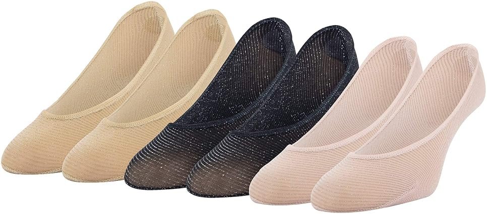 PEDS Women's Sparkle Liner Nylon Ribbed with Lurex, Nude, Black, Blush, Shoe Size: 8-12 - Product Image