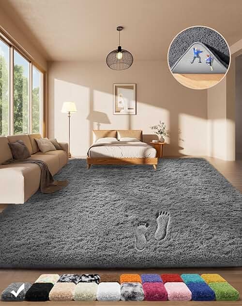 Ophanie Area Rugs for Living Room Bedroom, Washable Non-Slip Fluffy Soft Grey Shag Carpet, Indoor Floor Gray 4x6 Fuzzy Shaggy Living Room Plush Rug for Kids Home Dorm Decor Aesthetic - Product Image