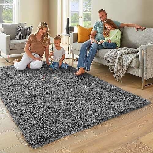 Ophanie Area Rugs for Living Room Bedroom, Washable Non-Slip Fluffy Soft Grey Shag Carpet, Indoor Floor Gray 4x6 Fuzzy Shaggy Living Room Plush Rug for Kids Home Dorm Decor Aesthetic - Image 2