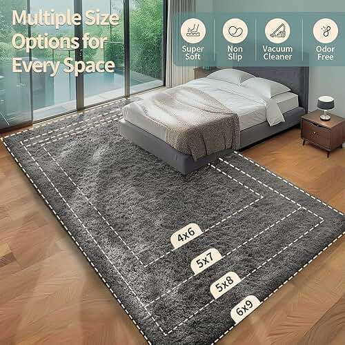Ophanie Area Rugs for Living Room Bedroom, Washable Non-Slip Fluffy Soft Grey Shag Carpet, Indoor Floor Gray 4x6 Fuzzy Shaggy Living Room Plush Rug for Kids Home Dorm Decor Aesthetic - Image 4