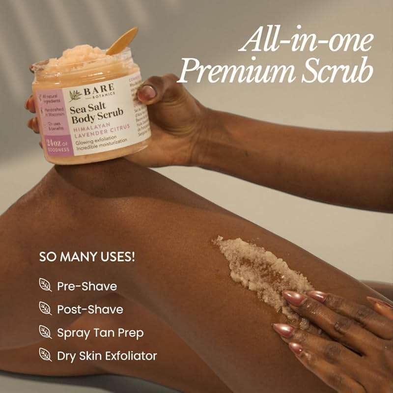 Bare Botanics Coconut Vanilla Body Scrub 24oz | Made in Madison, WI | All Natural Sea Salt Exfoliator w/ Skin Loving Moisturizers | Vegan & Cruelty Free | Gift Ready Packaging w/ a Cute Wooden Spoon - Image 3