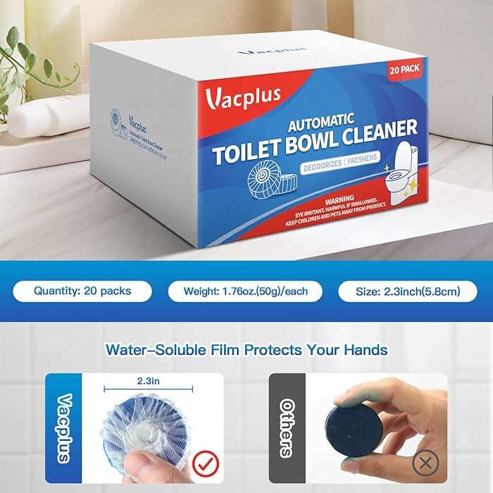 Vacplus Toilet Bowl Cleaners - 20 Pack Long-Lasting Toilet Cleaner Tablets, Prevent Stains & Deodorize, Blue - Image 7