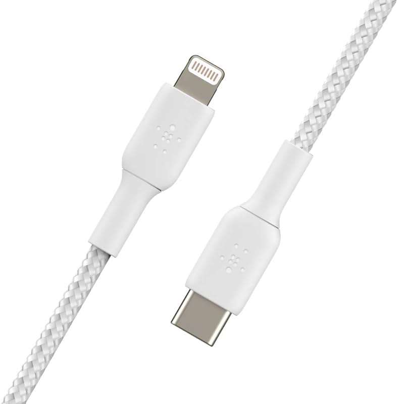 Belkin BoostCharge Nylon Braided USB C to Lightning Cable 6.6ft/2M - MFi Certified 18W Power Delivery iPhone Charger Cord - Apple Charger USB C Cable - Fast Charging for iPhone 14, iPhone 13 - White - Image 2