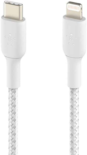 Belkin BoostCharge Nylon Braided USB C to Lightning Cable 6.6ft/2M - MFi Certified 18W Power Delivery iPhone Charger Cord - Apple Charger USB C Cable - Fast Charging for iPhone 14, iPhone 13 - White - Image 3
