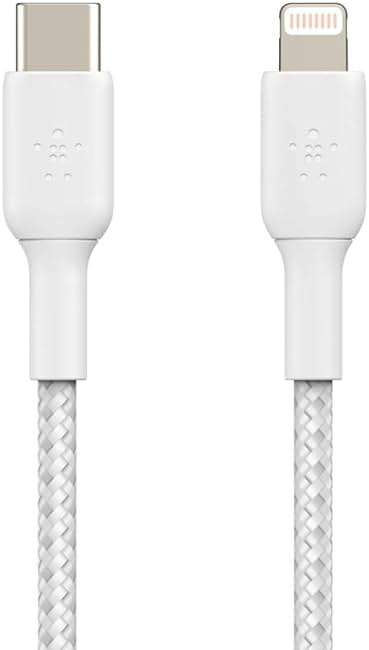 Belkin BoostCharge Nylon Braided USB C to Lightning Cable 6.6ft/2M - MFi Certified 18W Power Delivery iPhone Charger Cord - Apple Charger USB C Cable - Fast Charging for iPhone 14, iPhone 13 - White - Image 4