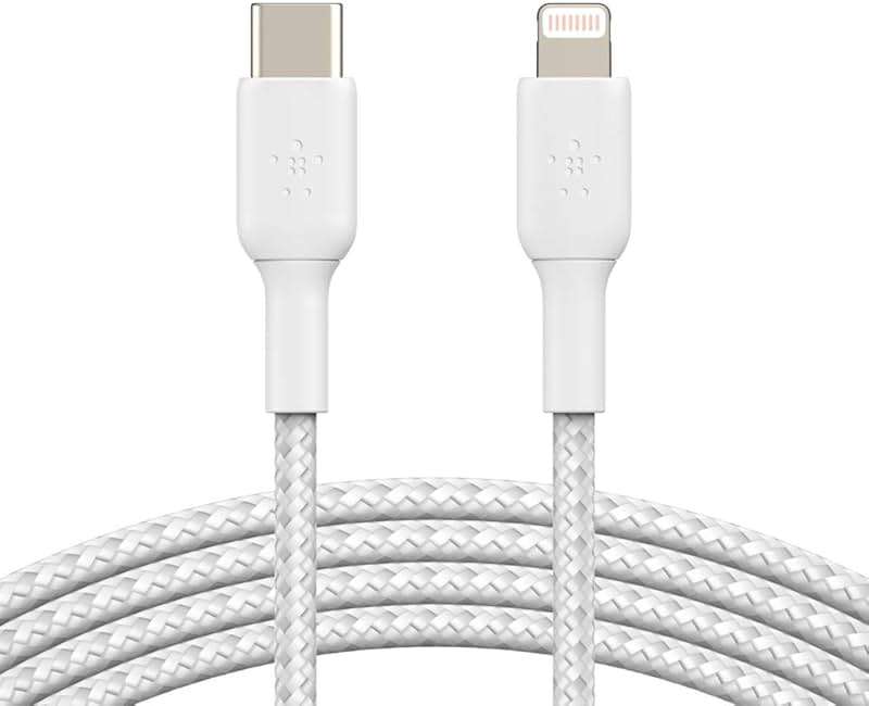 Belkin BoostCharge Nylon Braided USB C to Lightning Cable 6.6ft/2M - MFi Certified 18W Power Delivery iPhone Charger Cord - Apple Charger USB C Cable - Fast Charging for iPhone 14, iPhone 13 - White - Image 5