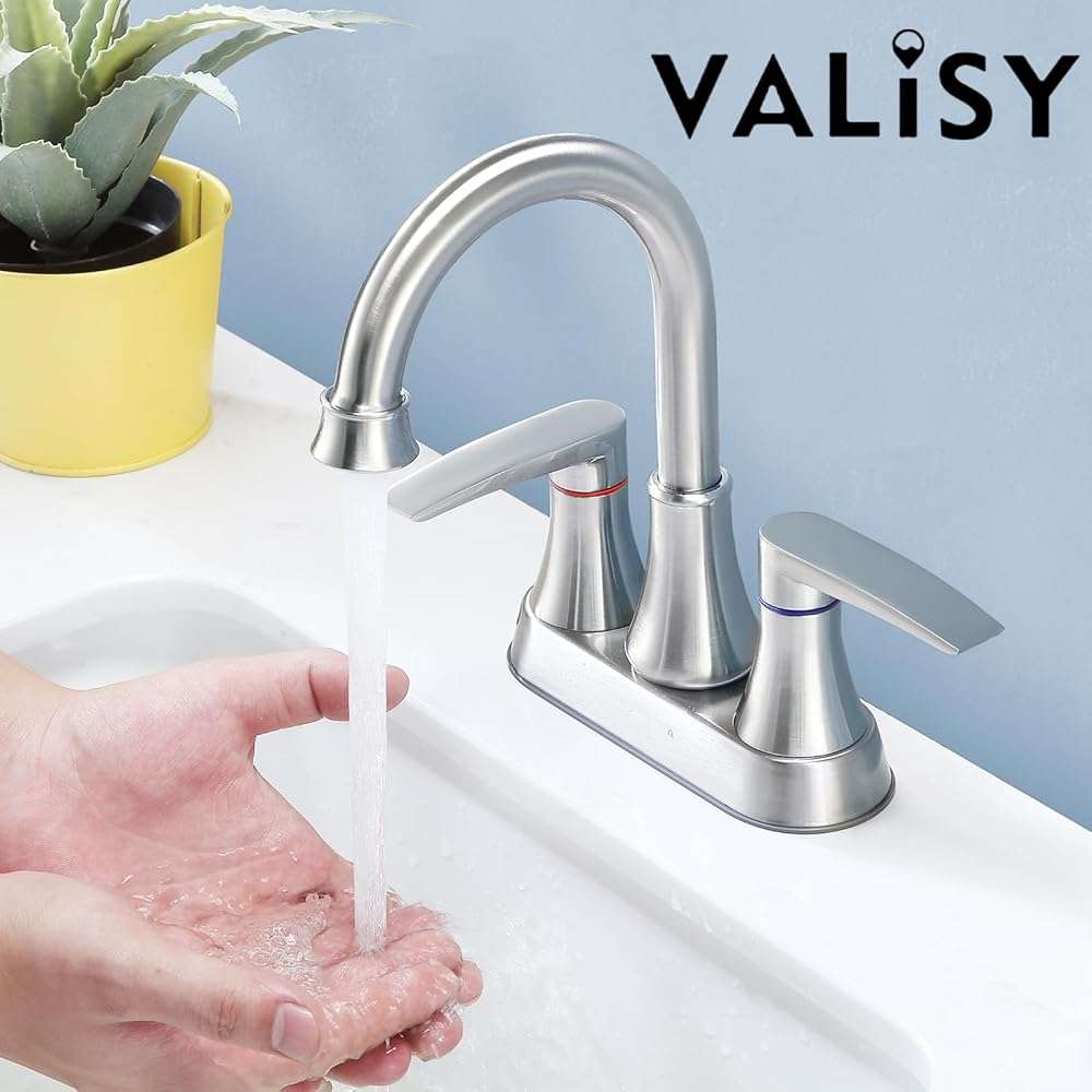 Brushed Nickel Bathroom Faucet, 2-Handle Lead-Free 360° Swivel High-Arc Spout 4 Inch Centerset Bath Lavatory Vanity Sink Faucets Set for Sinks with Drain & Water Hoses, VABM80008L - Image 4